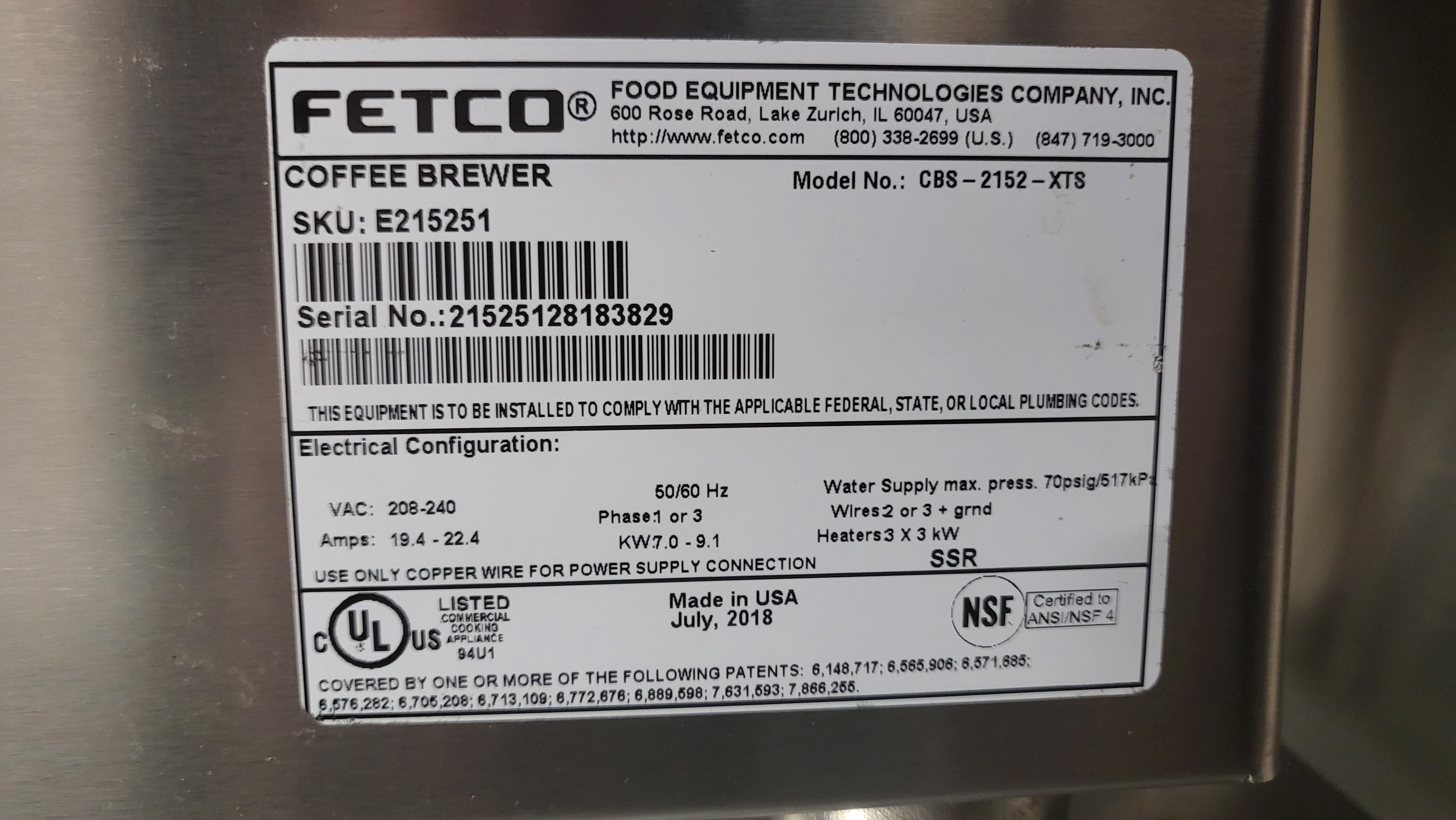 Thumbnail - Fetco CBS-2152XTS Coffee Brewer