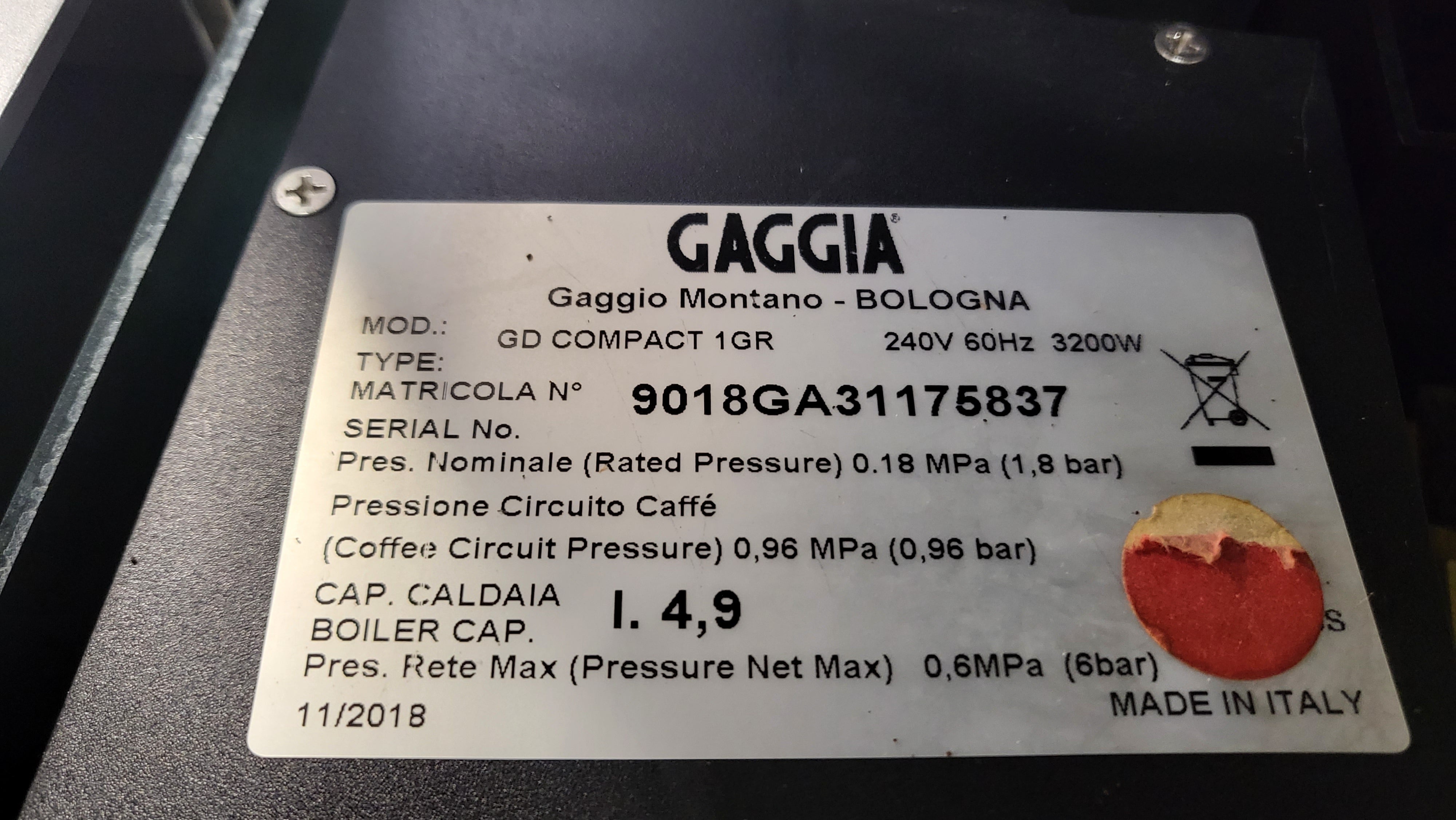 Gaggia Espresso machine GD Compact 1 GR