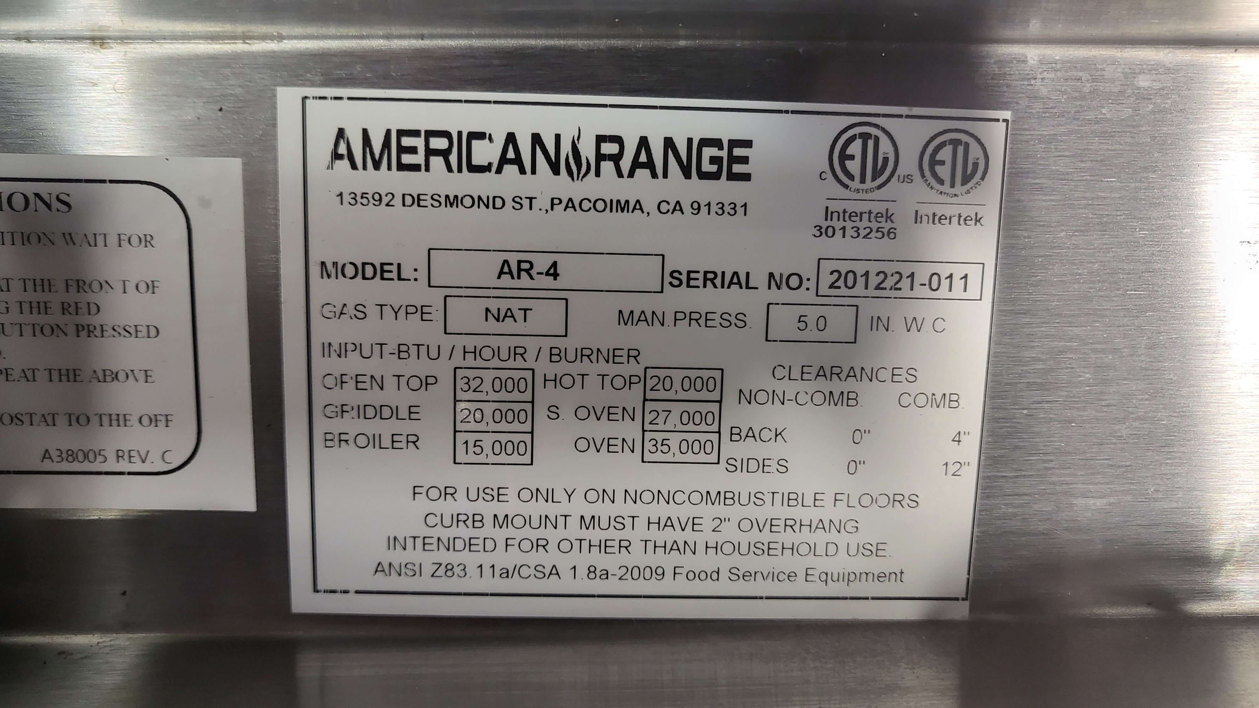 Thumbnail - American Range AR-4 4 Burner Range