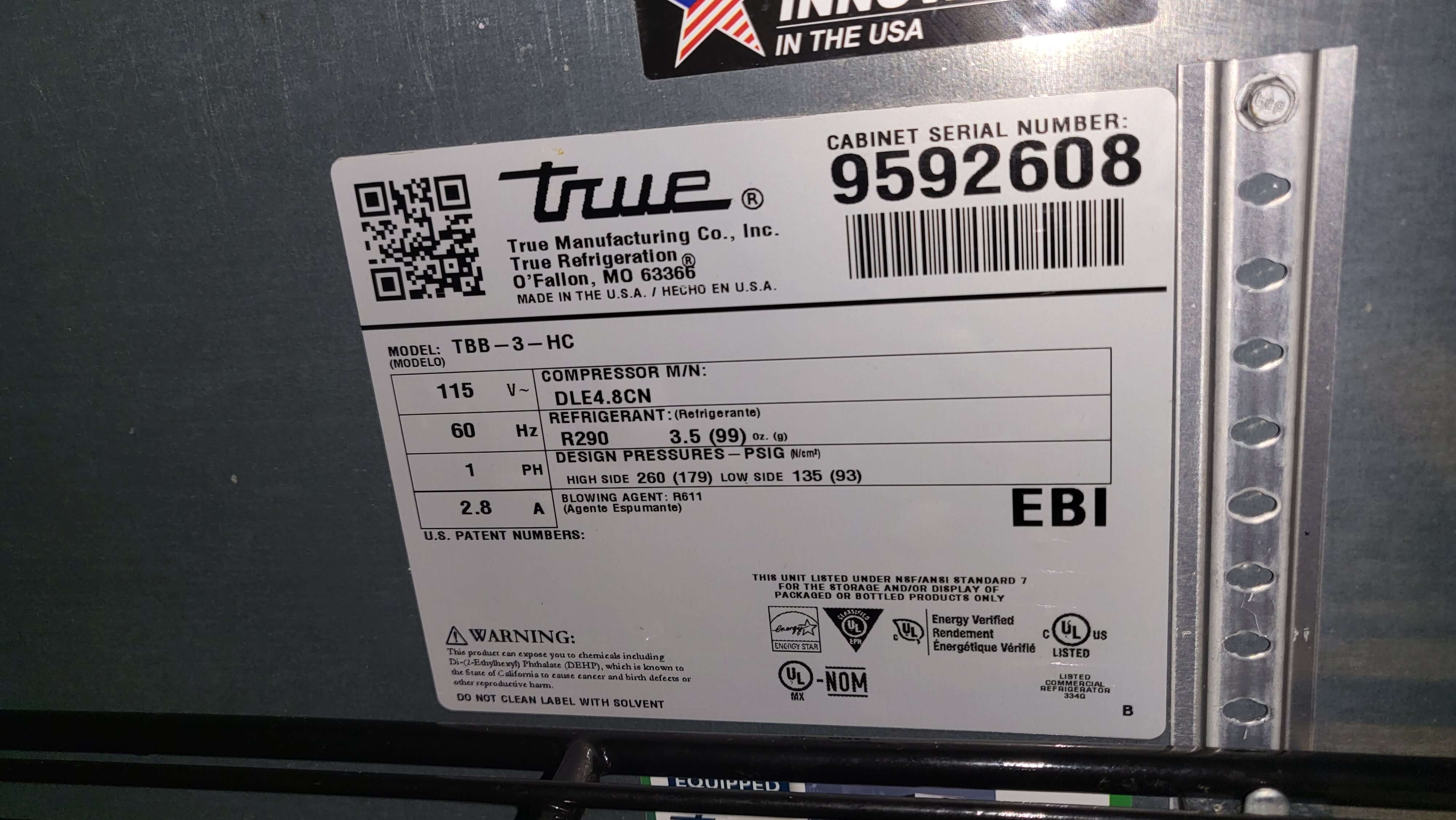 True TBB-3 Back Bar Cooler
