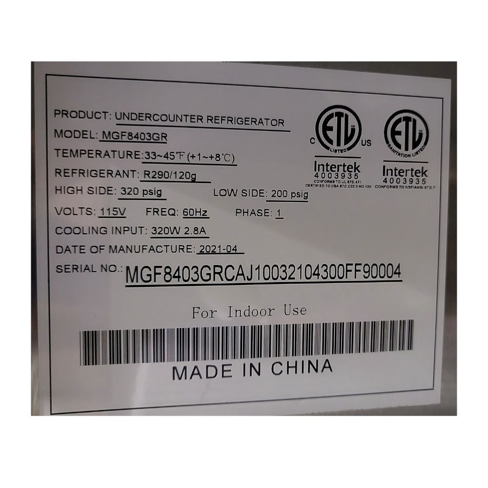Atosa MGF8403GR UndercounterRefrigerator