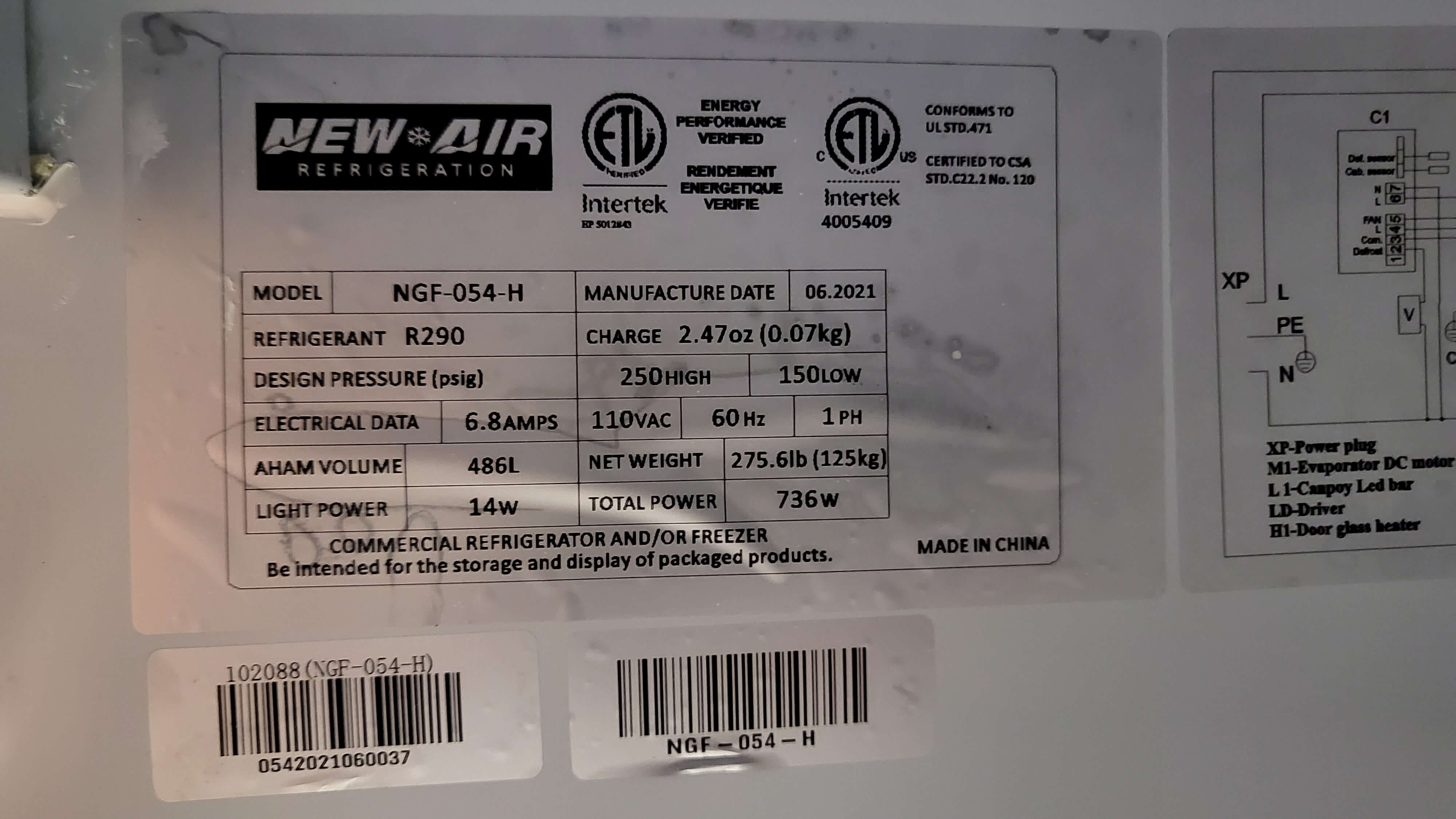 New Air NGF-054-H Glass Door Freezer