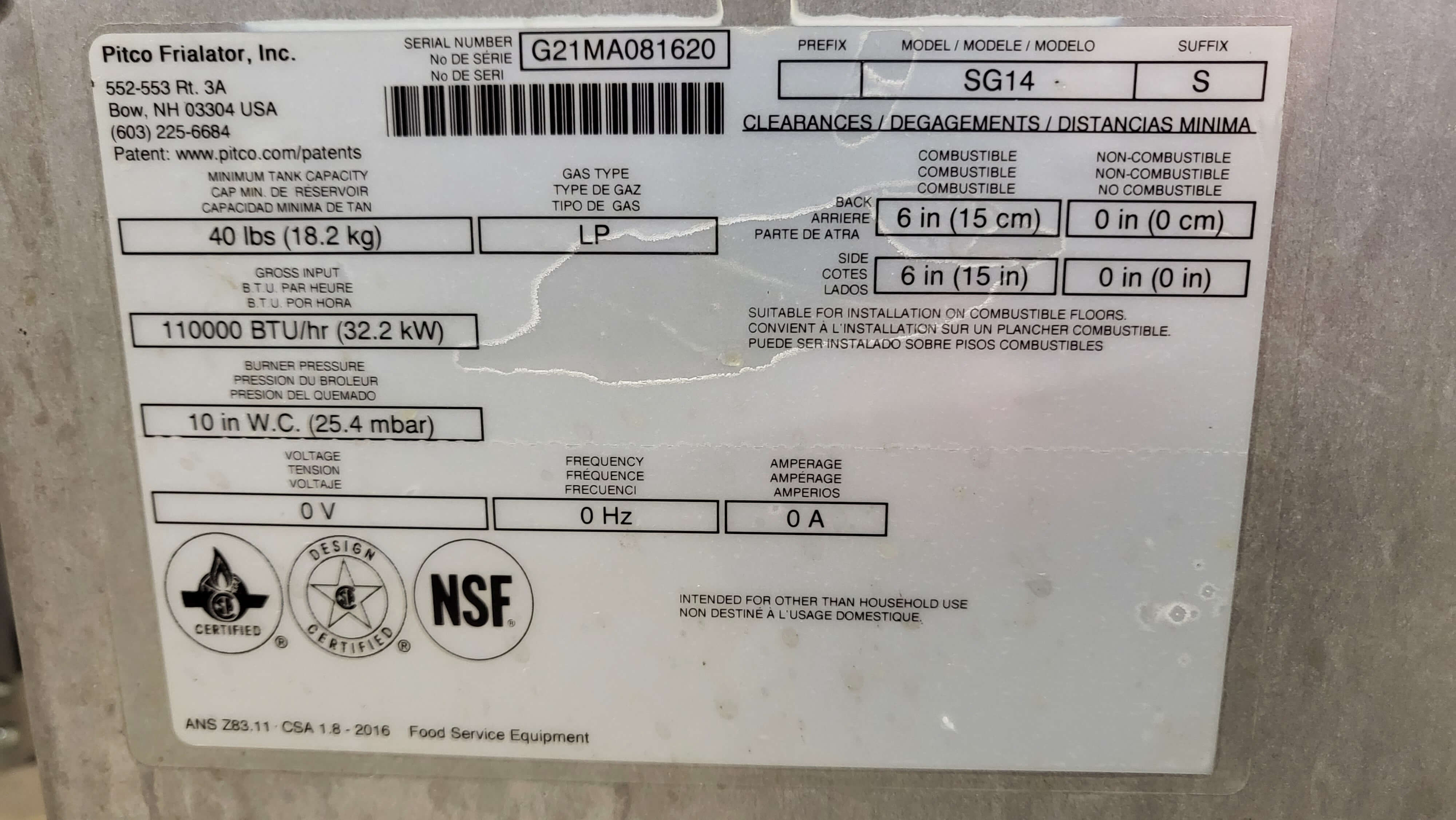 Pitco SG14 Fryer
