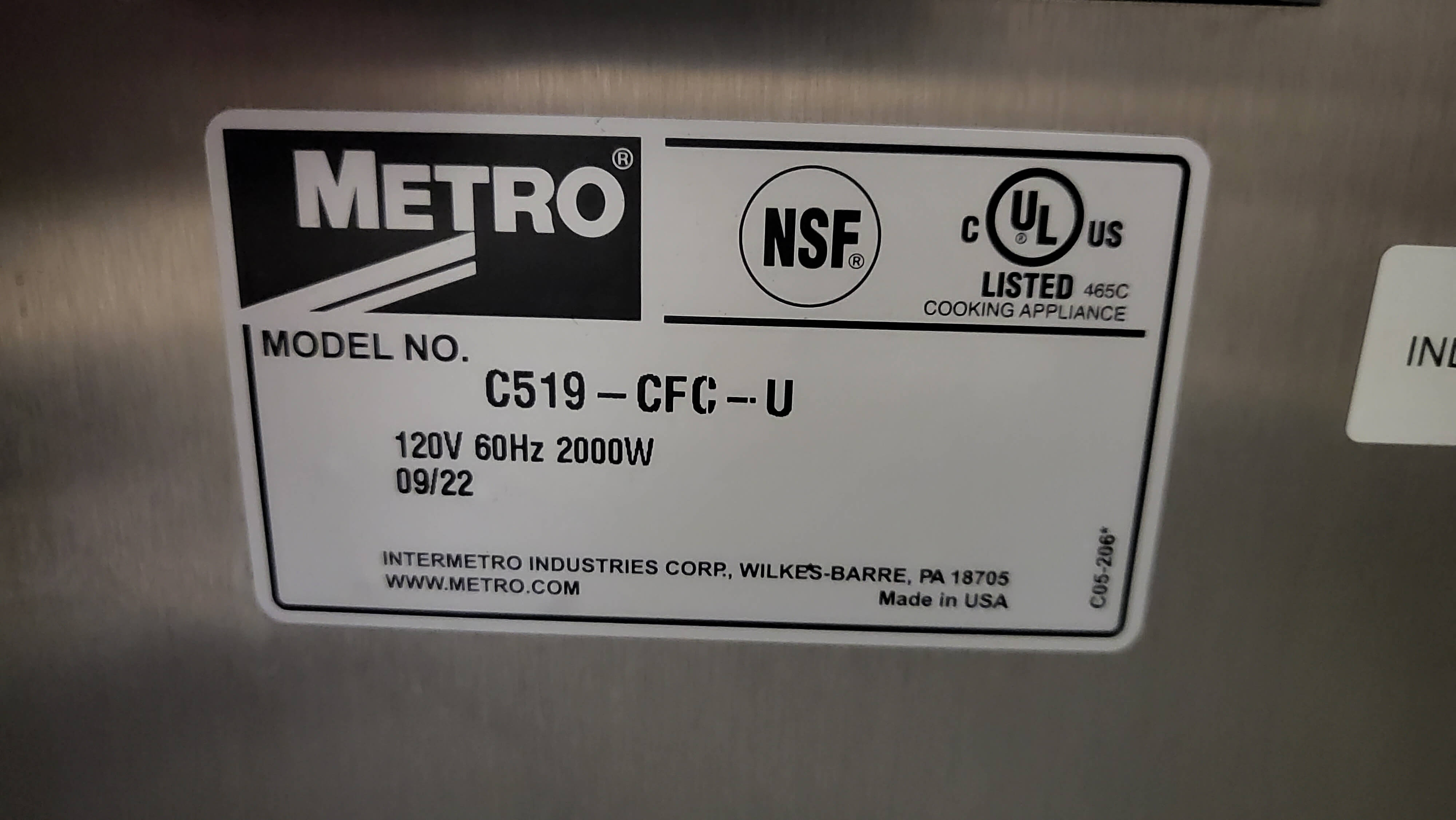 Metro C519-CFC-U Proofing Cabinet