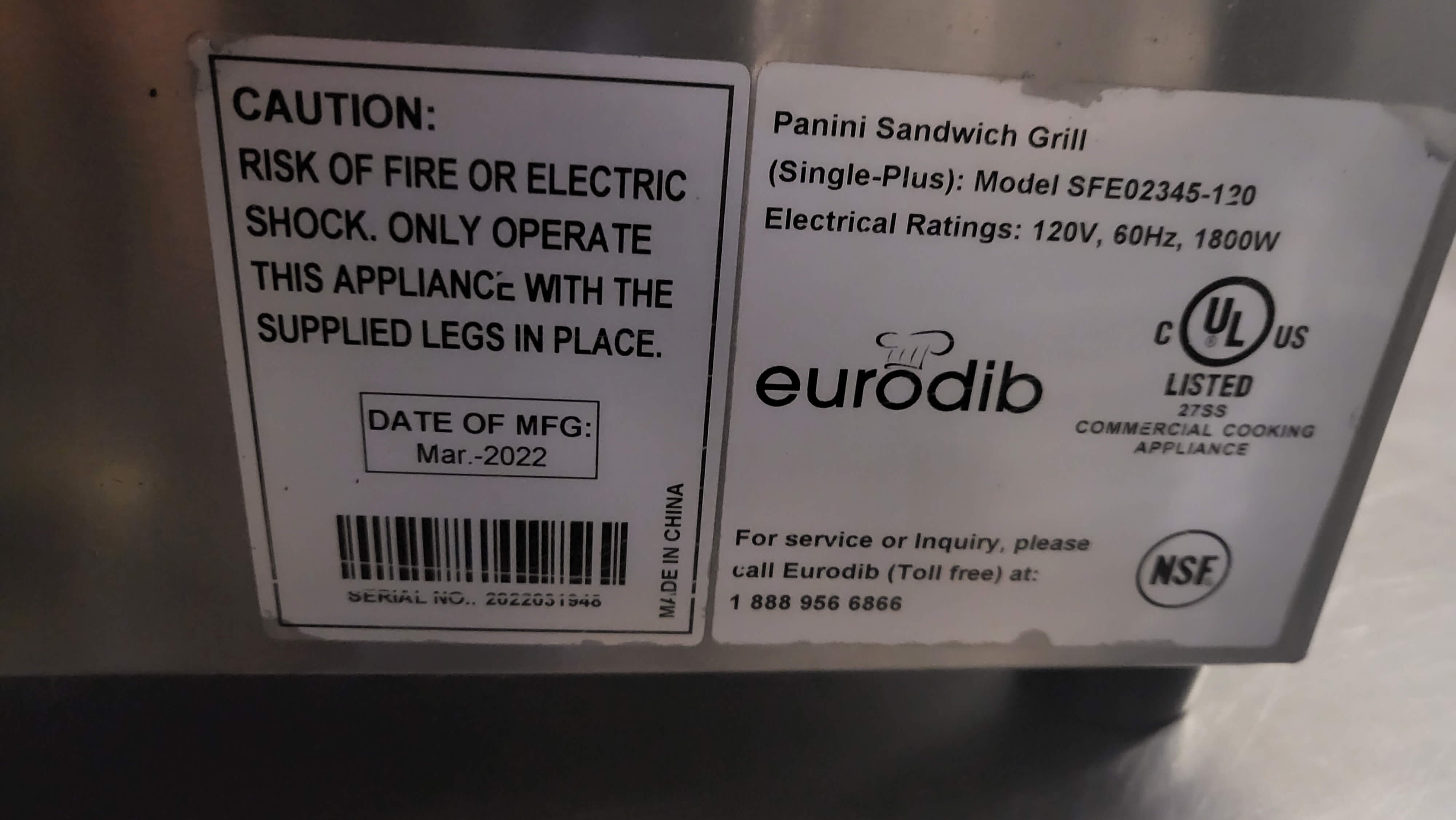 Thumbnail - Eurodib SFE02345-120 Griddle Toaster
