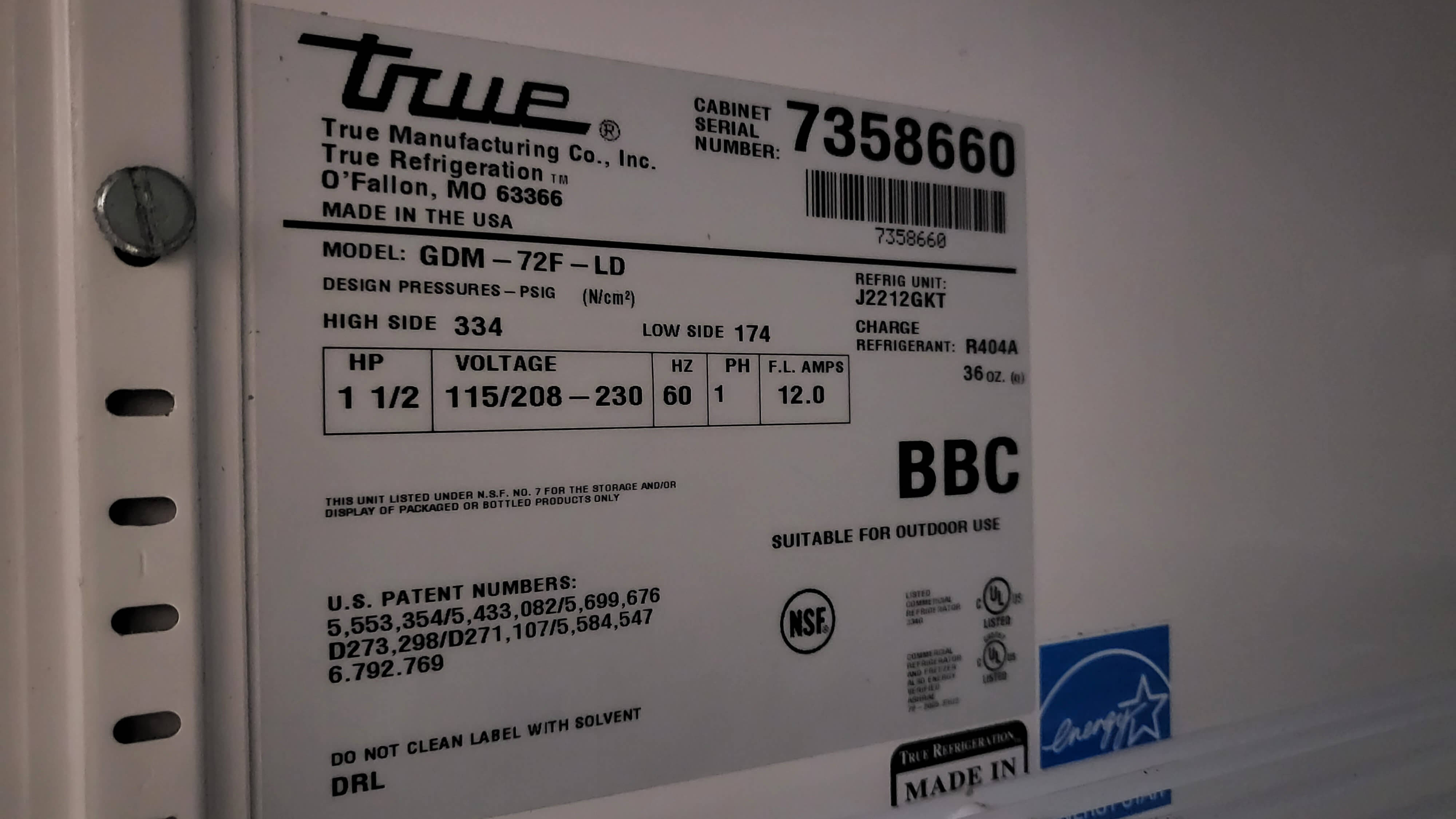 True GDM-72F-LD Three Glass Door Freezer