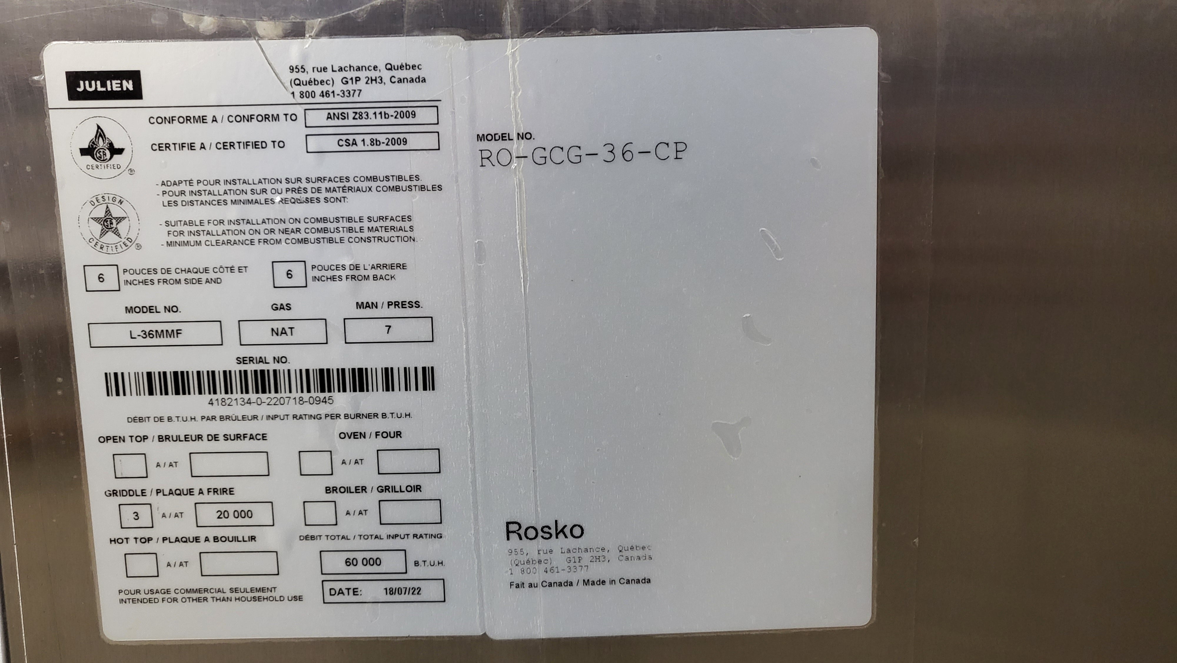 Thumbnail - Rosko RO-GCG-36 Gas Countertop Griddle