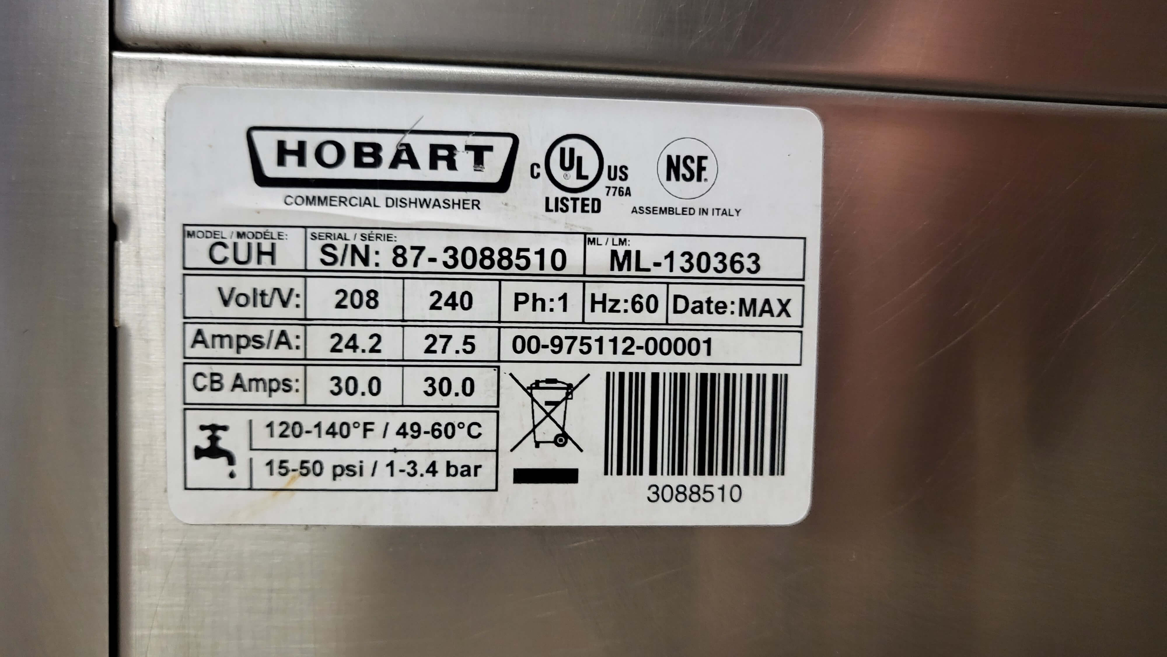 Thumbnail - Hobart CUH Under Counter Dishwasher