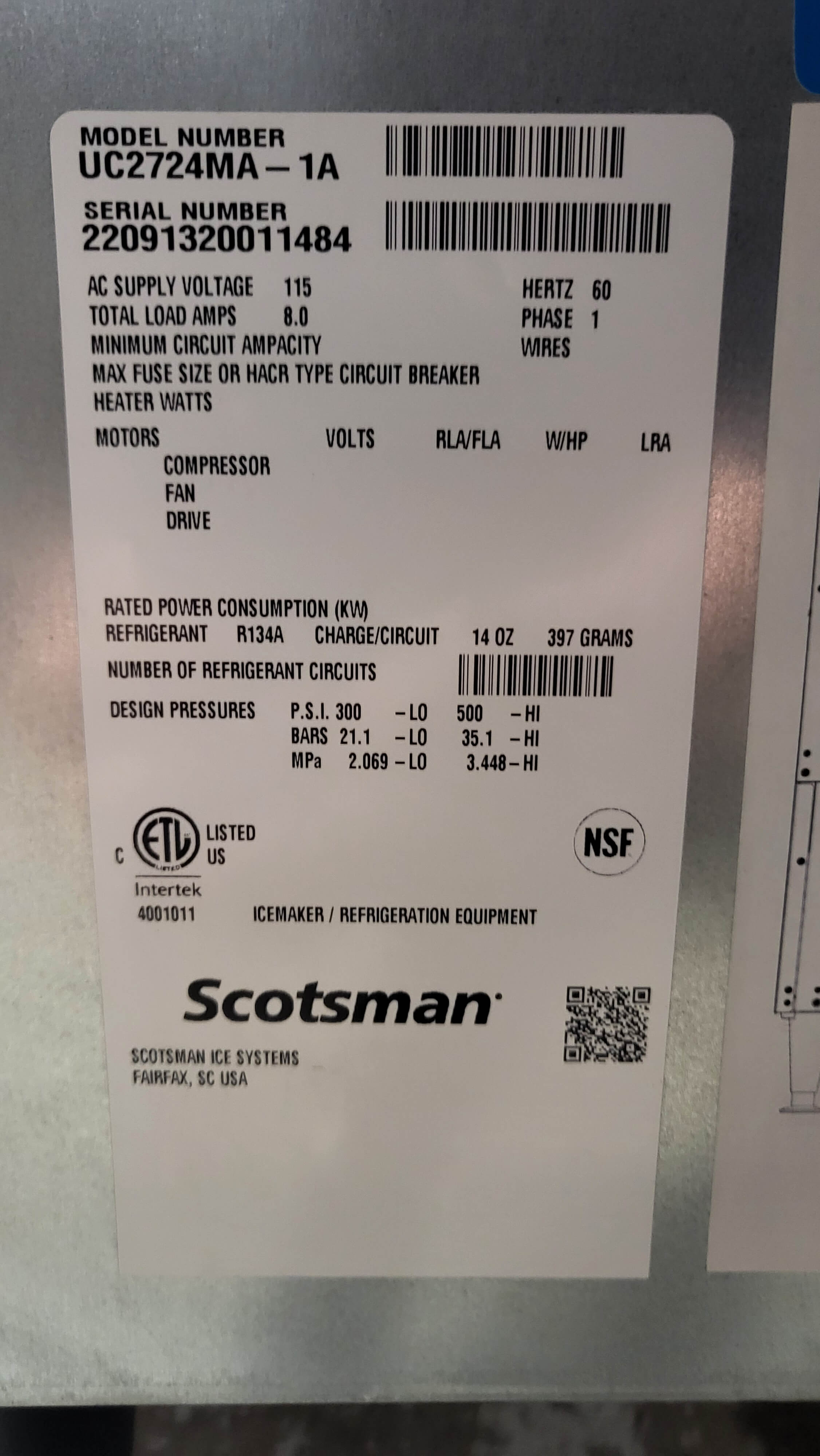 Scotsman UC2724MA-1 Ice Machine