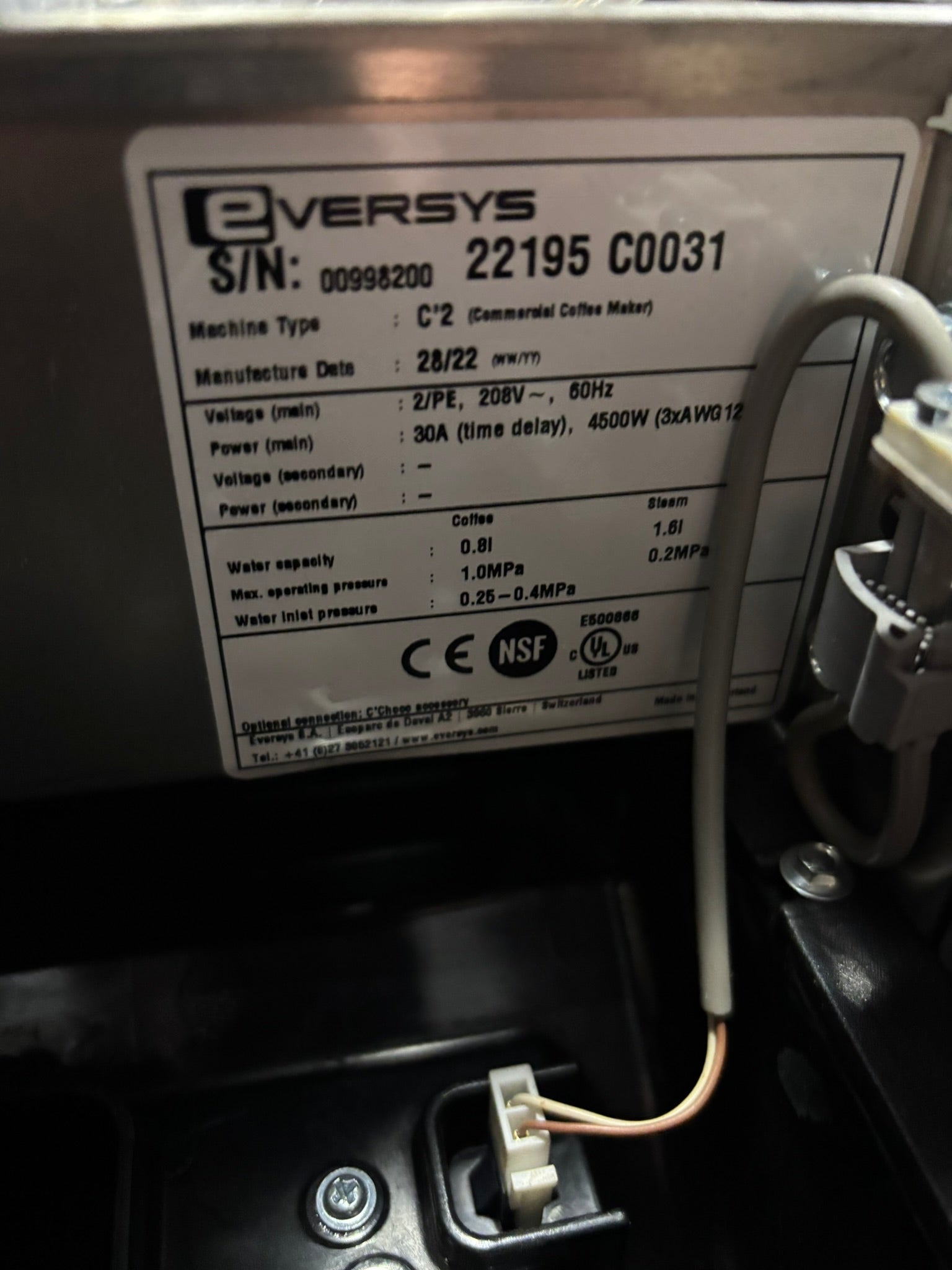 Eversys C2 Cameo Espresso Machine