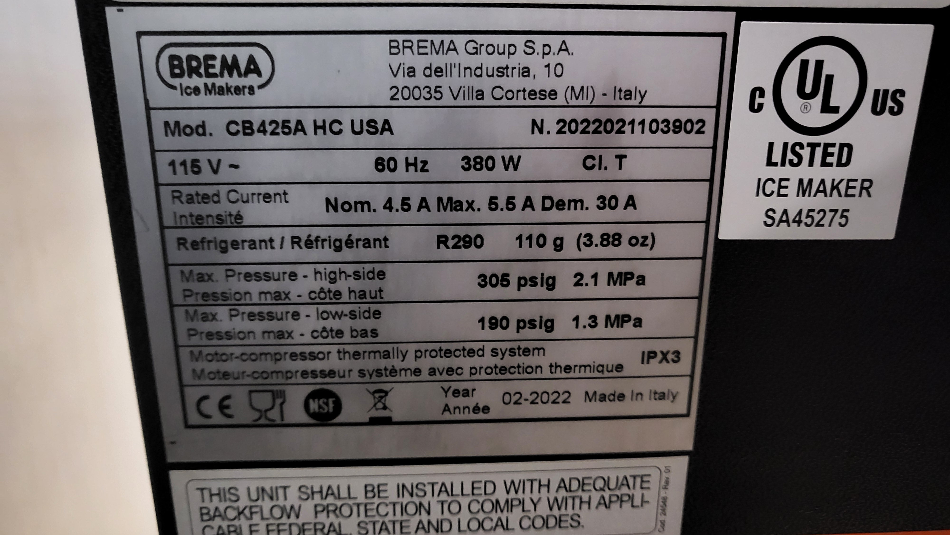Brema CB425A HC USA Ice Maker With Bin