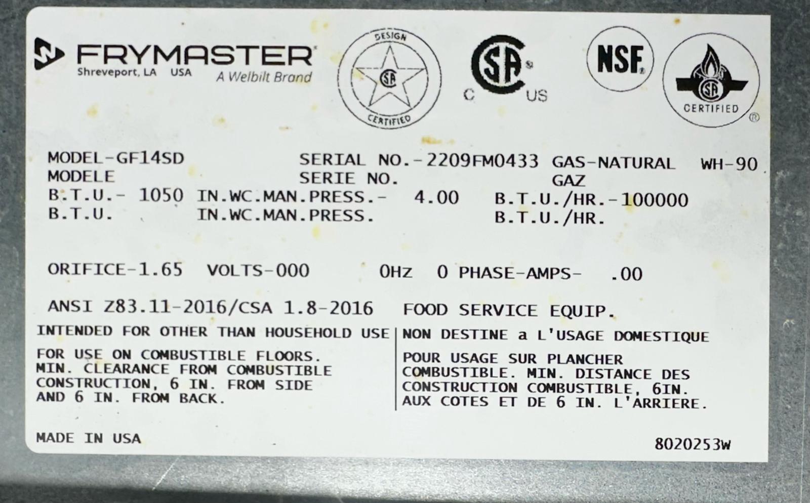 Frymaster GF14SD