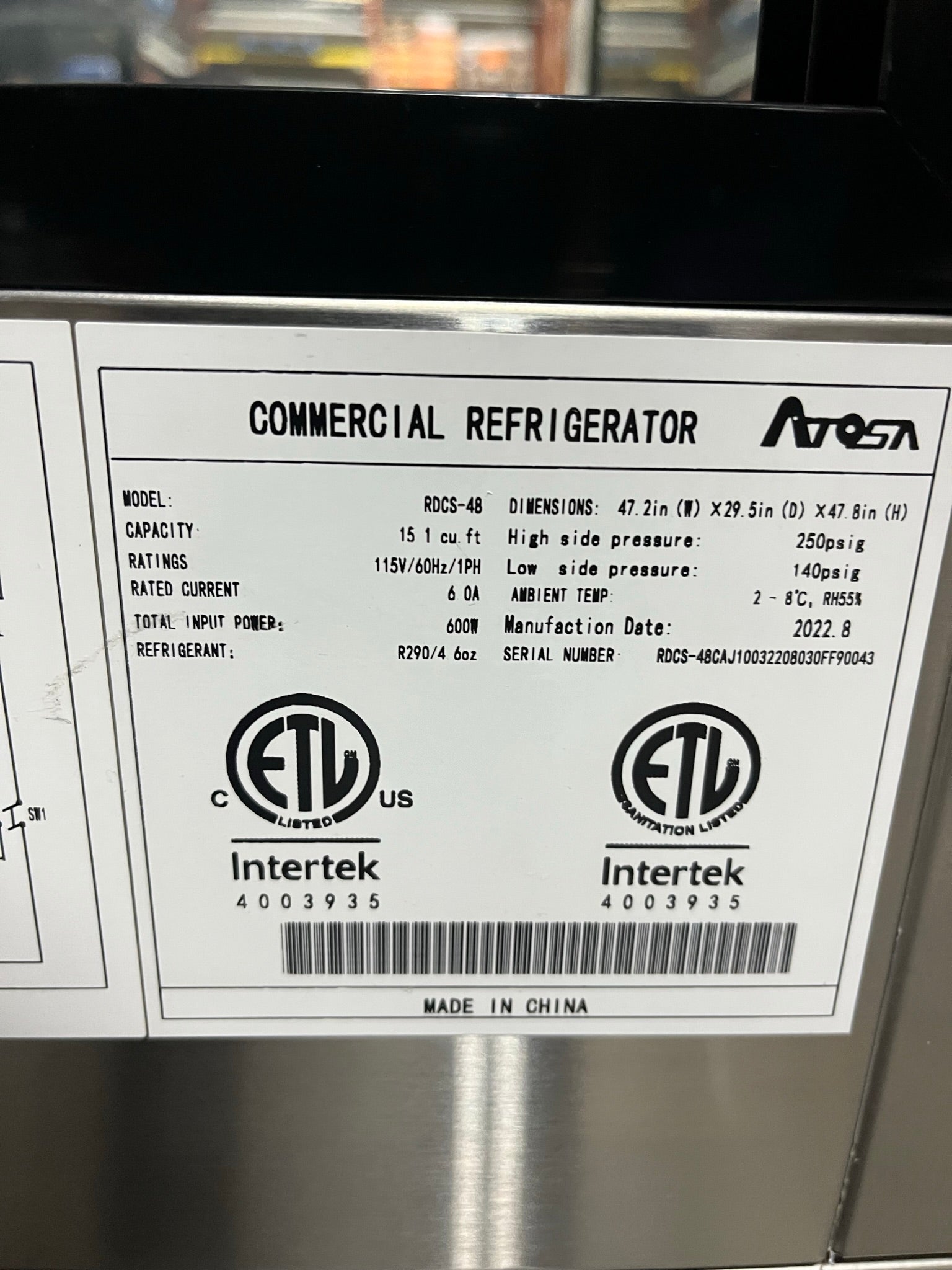 Thumbnail - Atosa RDSC-48 Display Cabinet Refrigerator