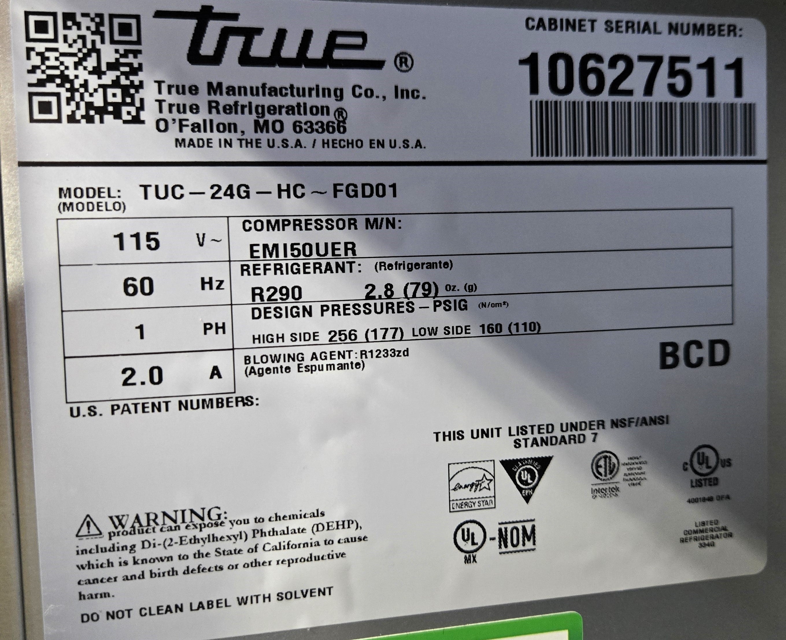 True TUC-24G-HC-FGD01 Undercounter Refrigerator