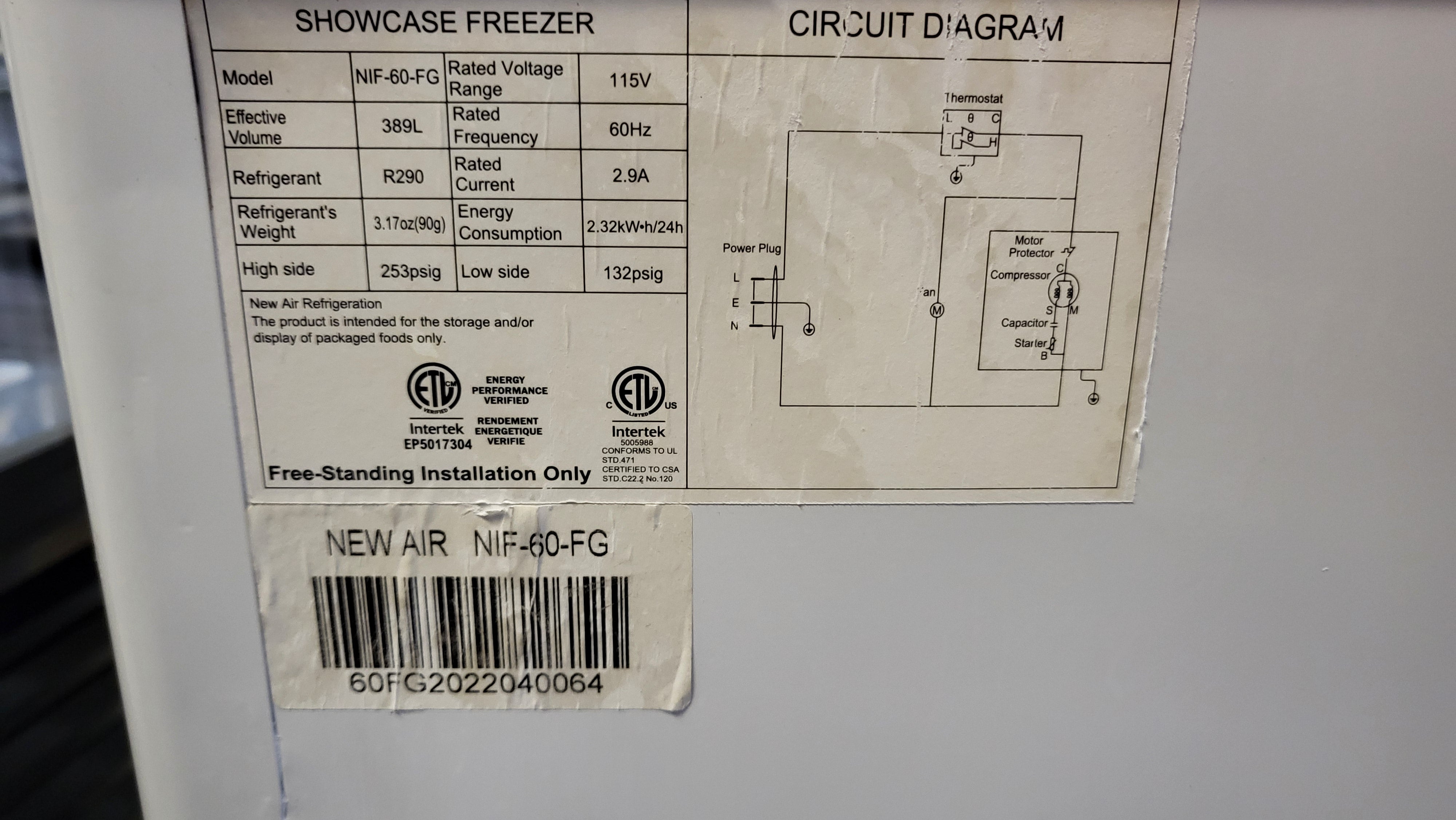 New Air NIF-60-DC Ice Cream Dipping Display Case