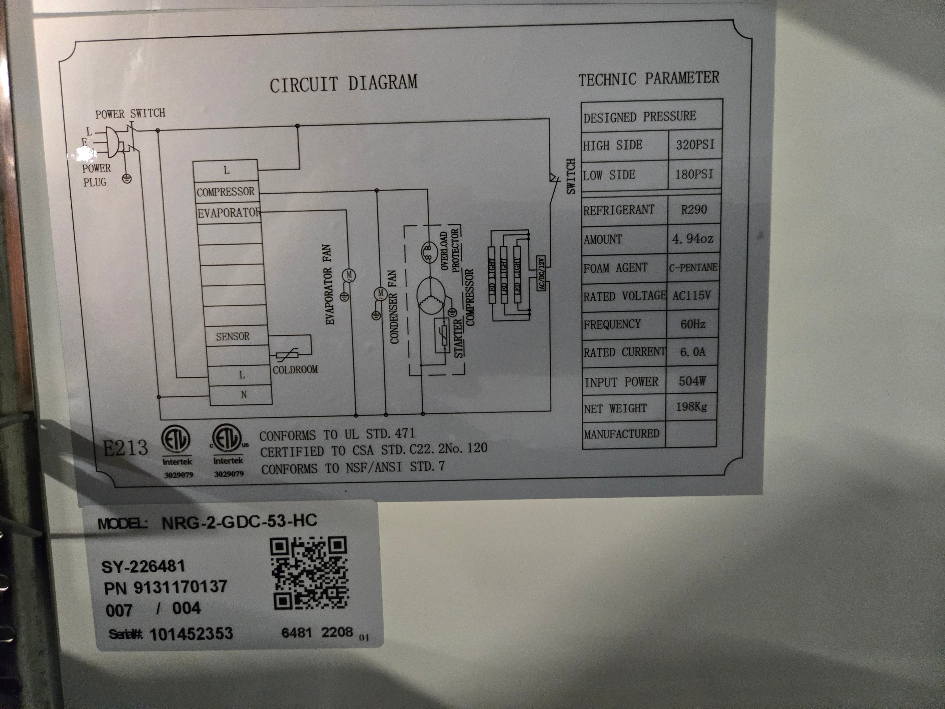 Danair NRG-2-GDC-53-HC Glass Door Refrigerator