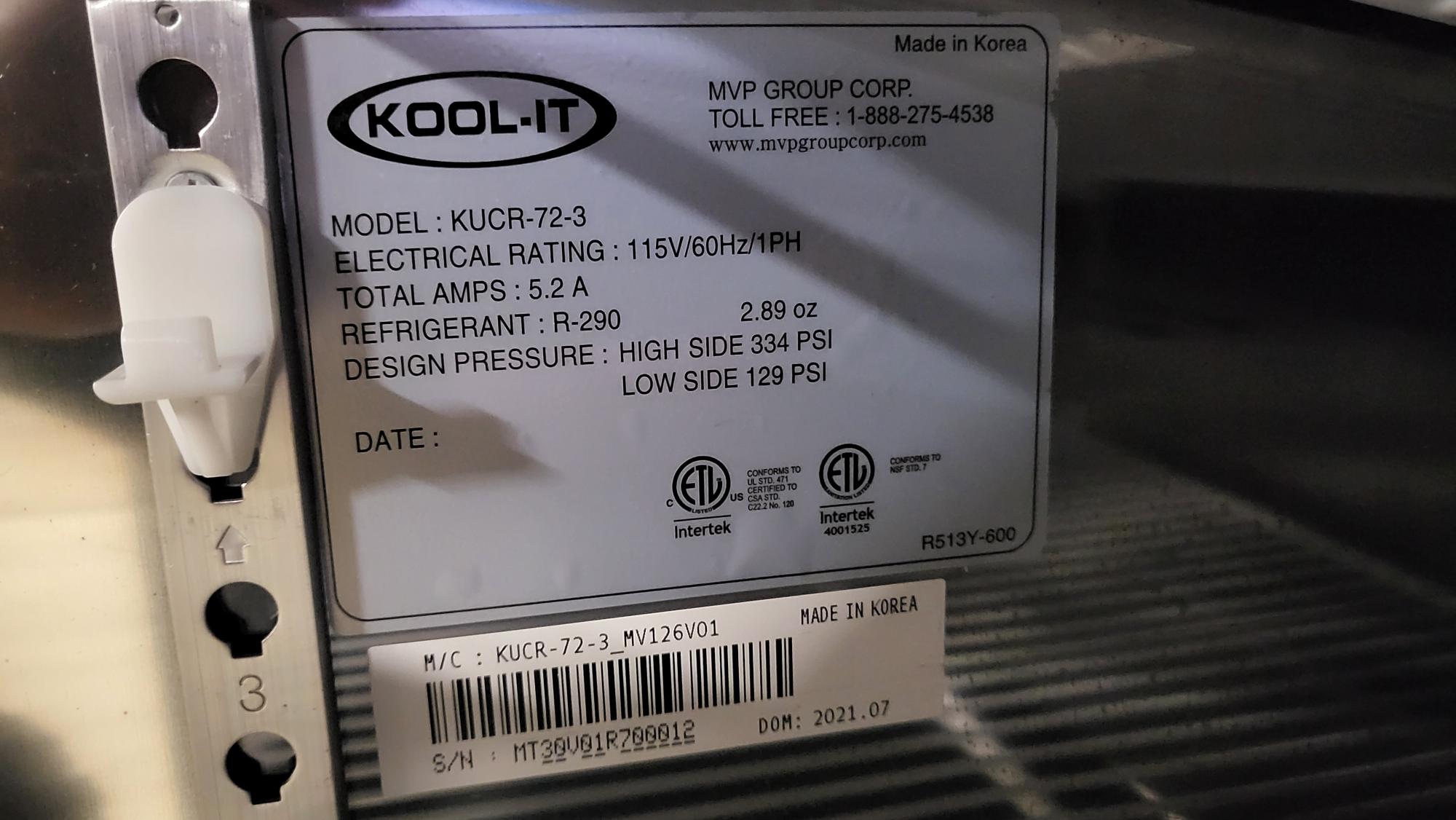 Thumbnail - Kool-It KUCR-72-3 Under counter refrigerator