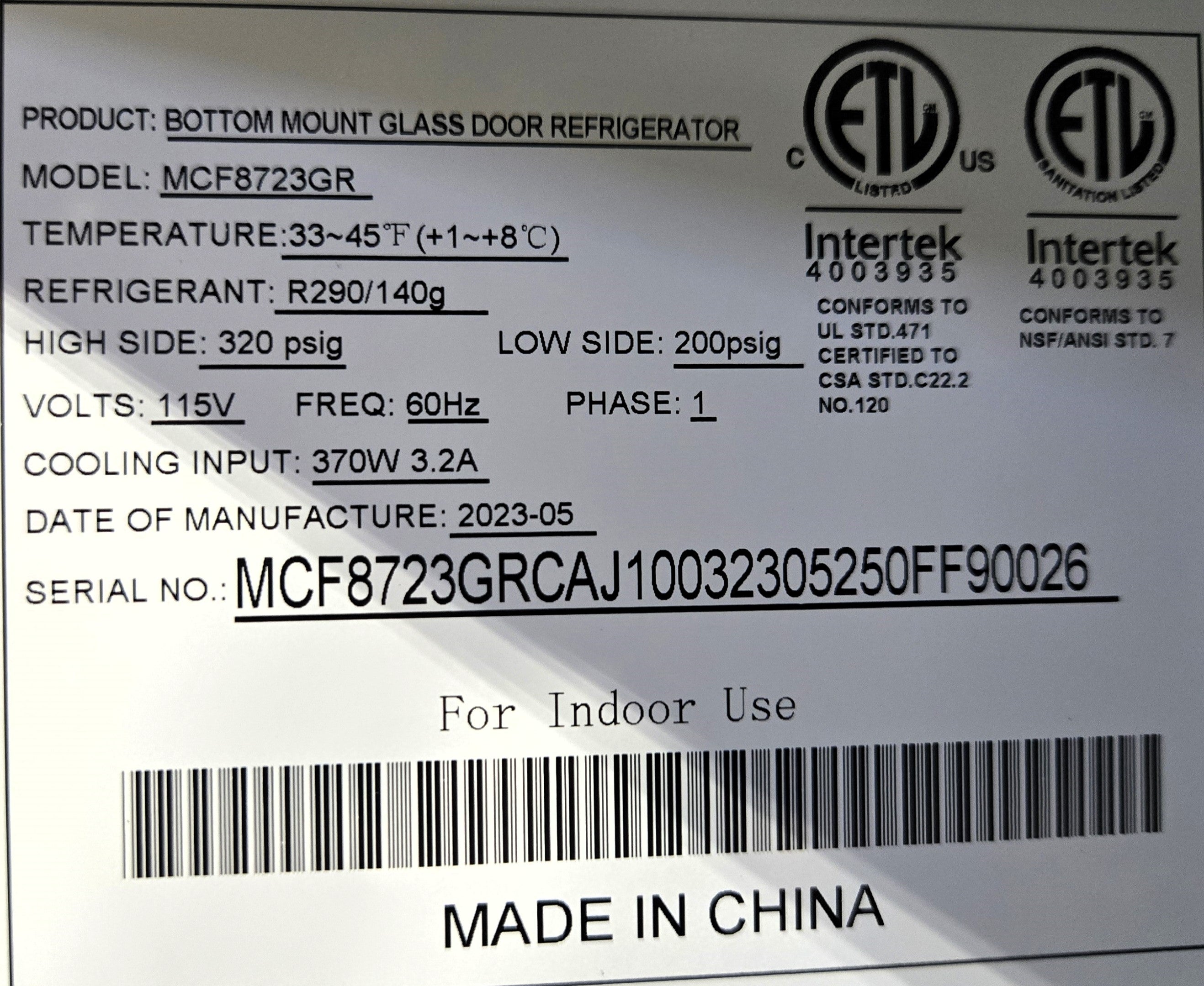 Atosa MCF8723GR Two-Section Refrigerator