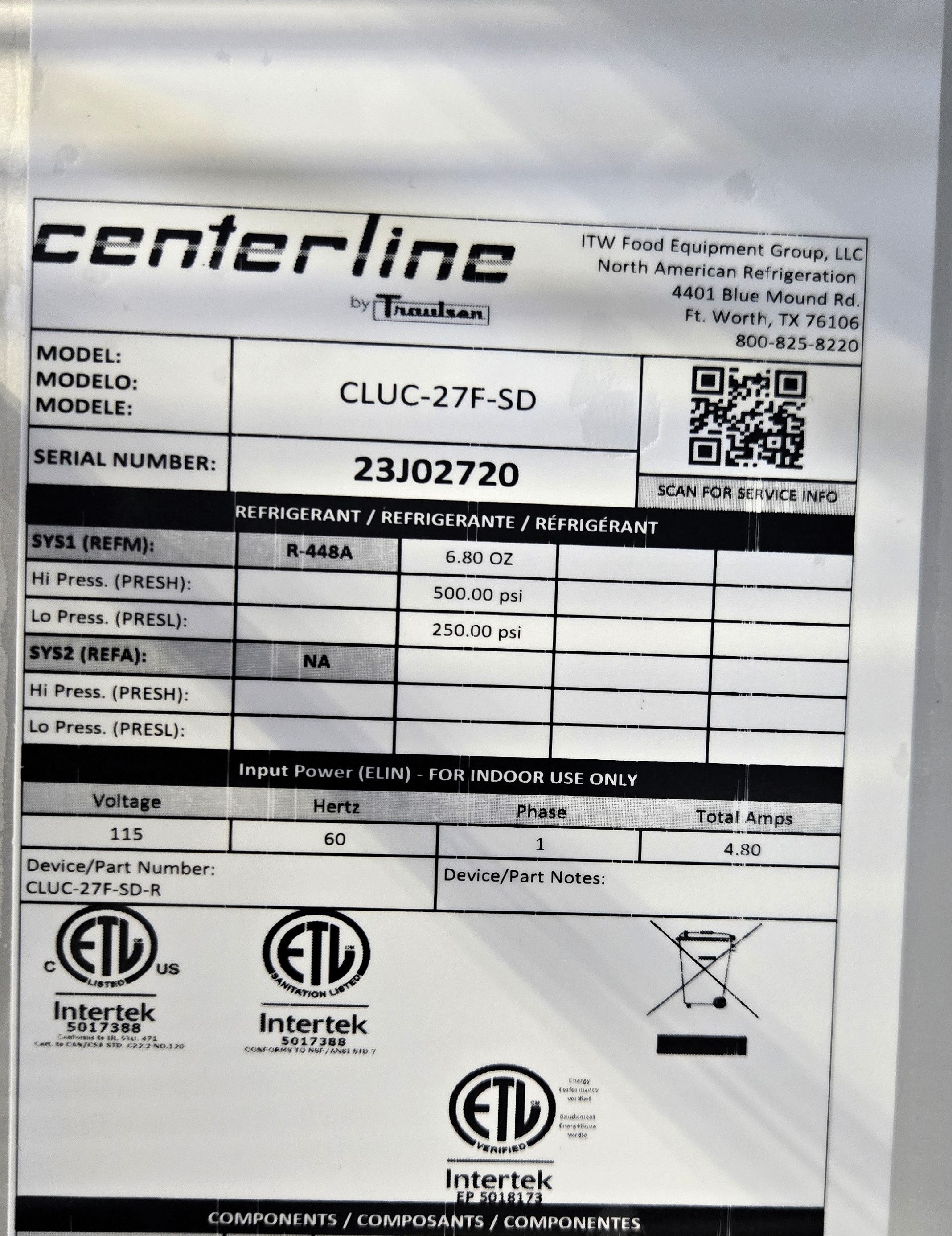 Centreline CLUC-27F-SD Undercounter Freezer
