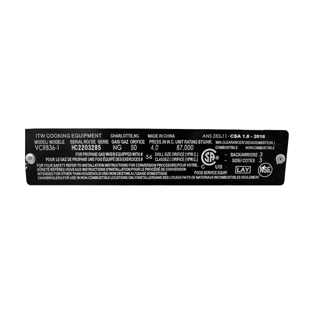 Vulcan VCRB36-1 Charbroiler - Natural Gas