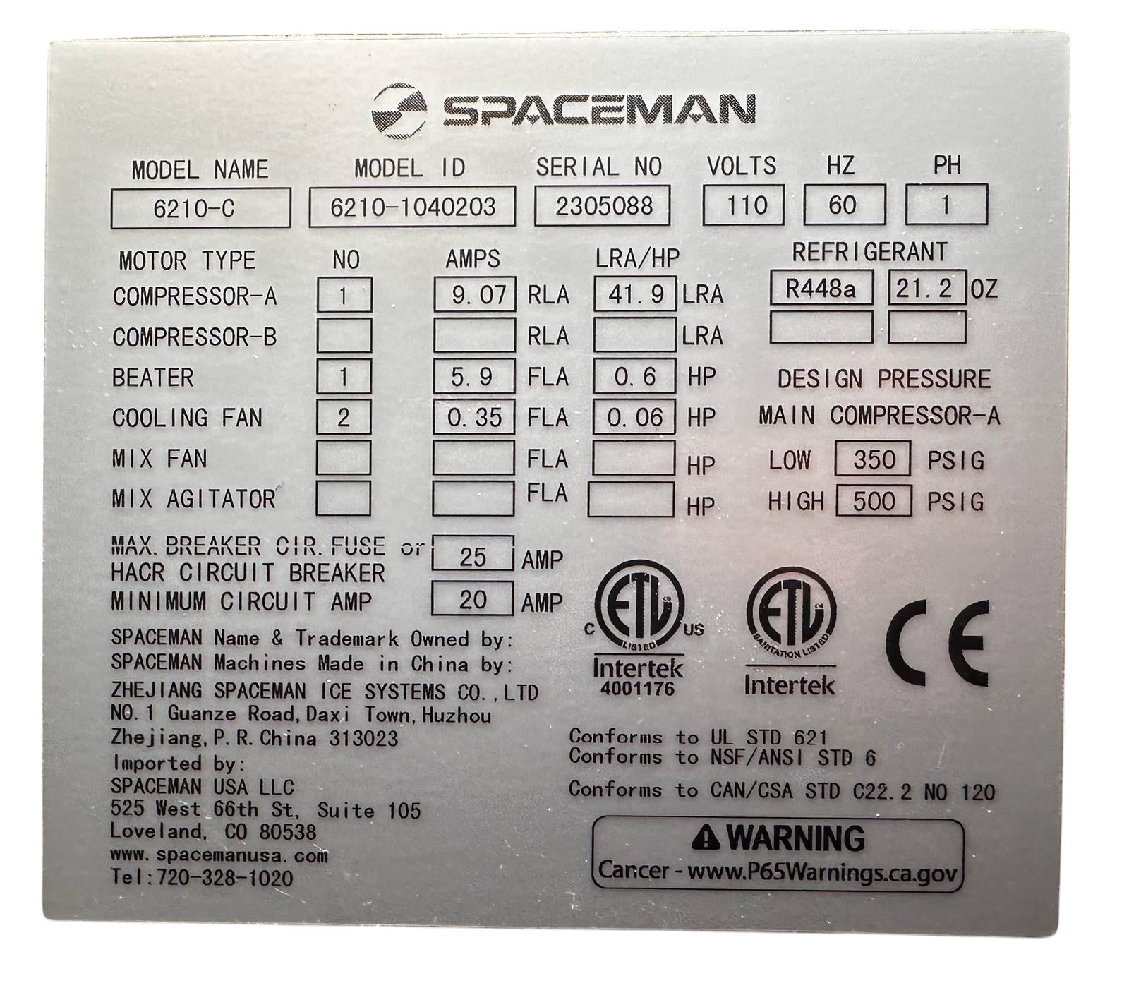 Spaceman USA Model 6210-C SOFT SERVE MACHINE