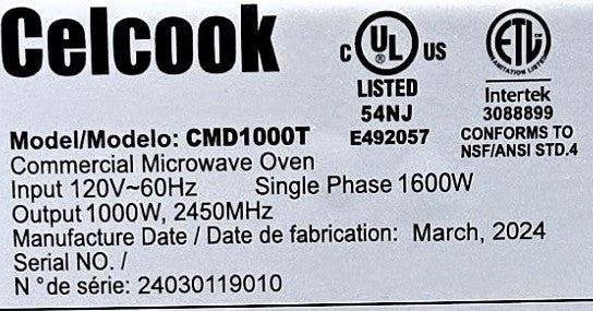 Celcook CMD100T Celcook Commercial Microwave Oven
