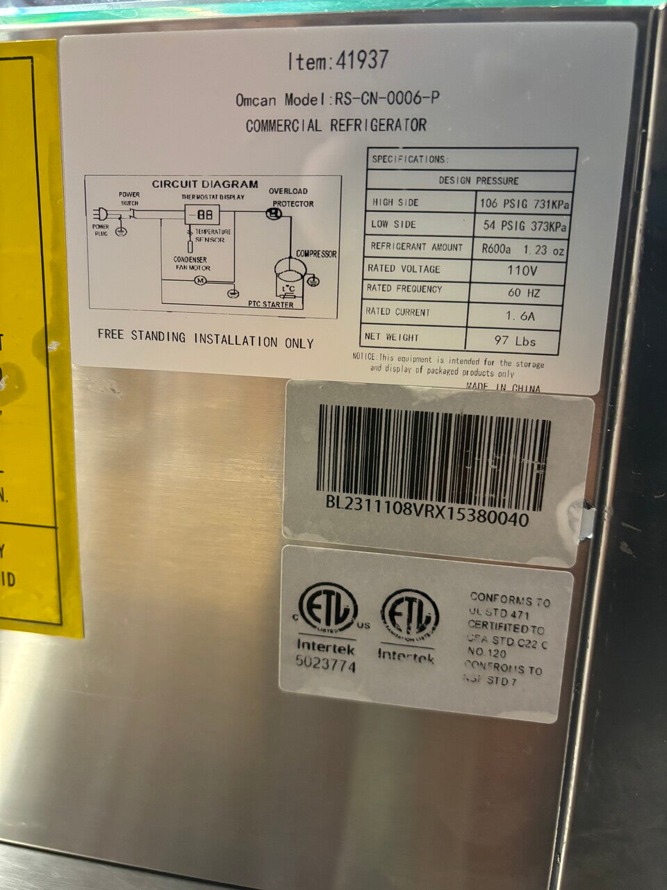 Omcan 41937 Refrigerated Topping Rail