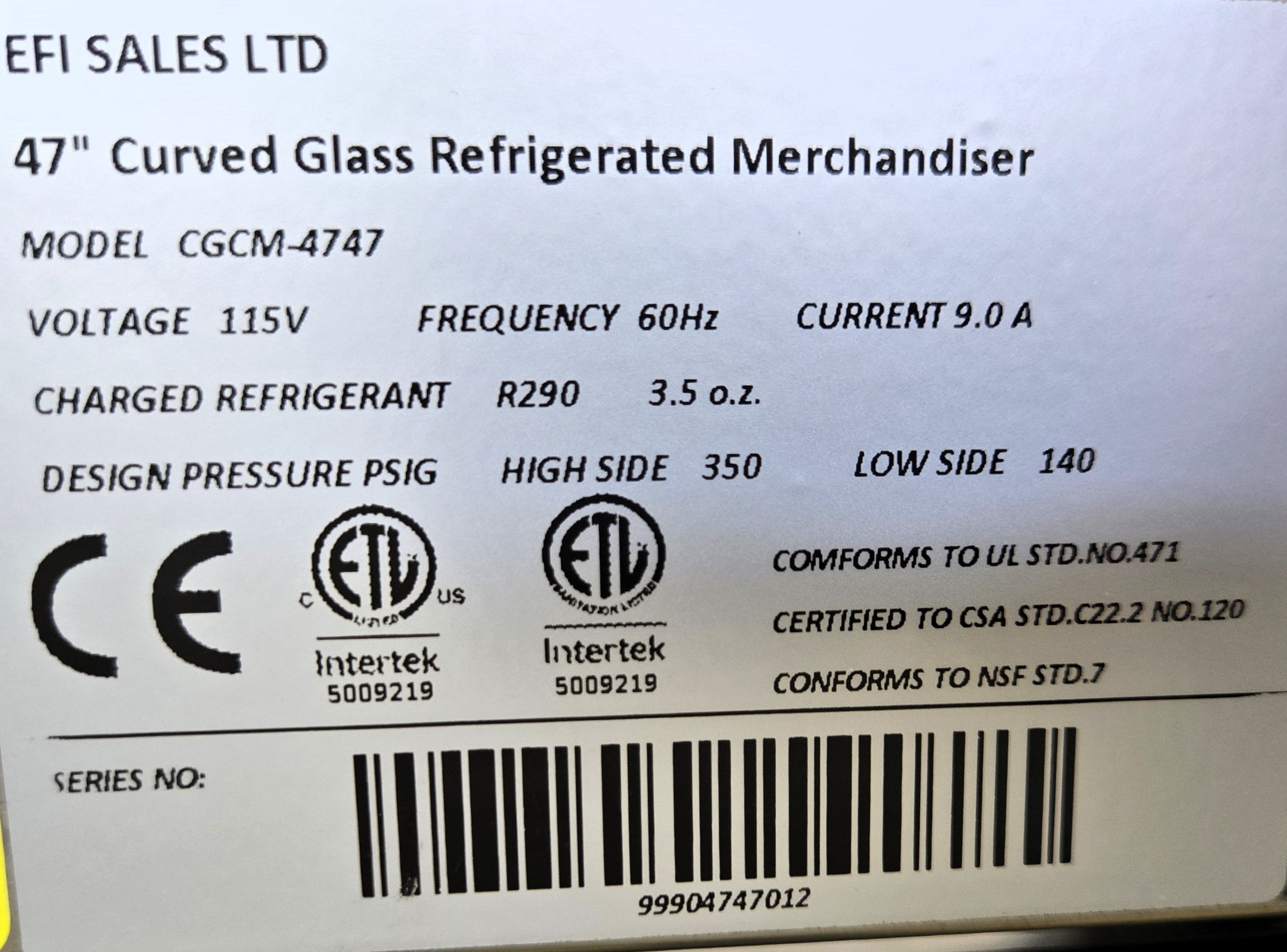EFI CGCM-4747 Refrigerated Display Case
