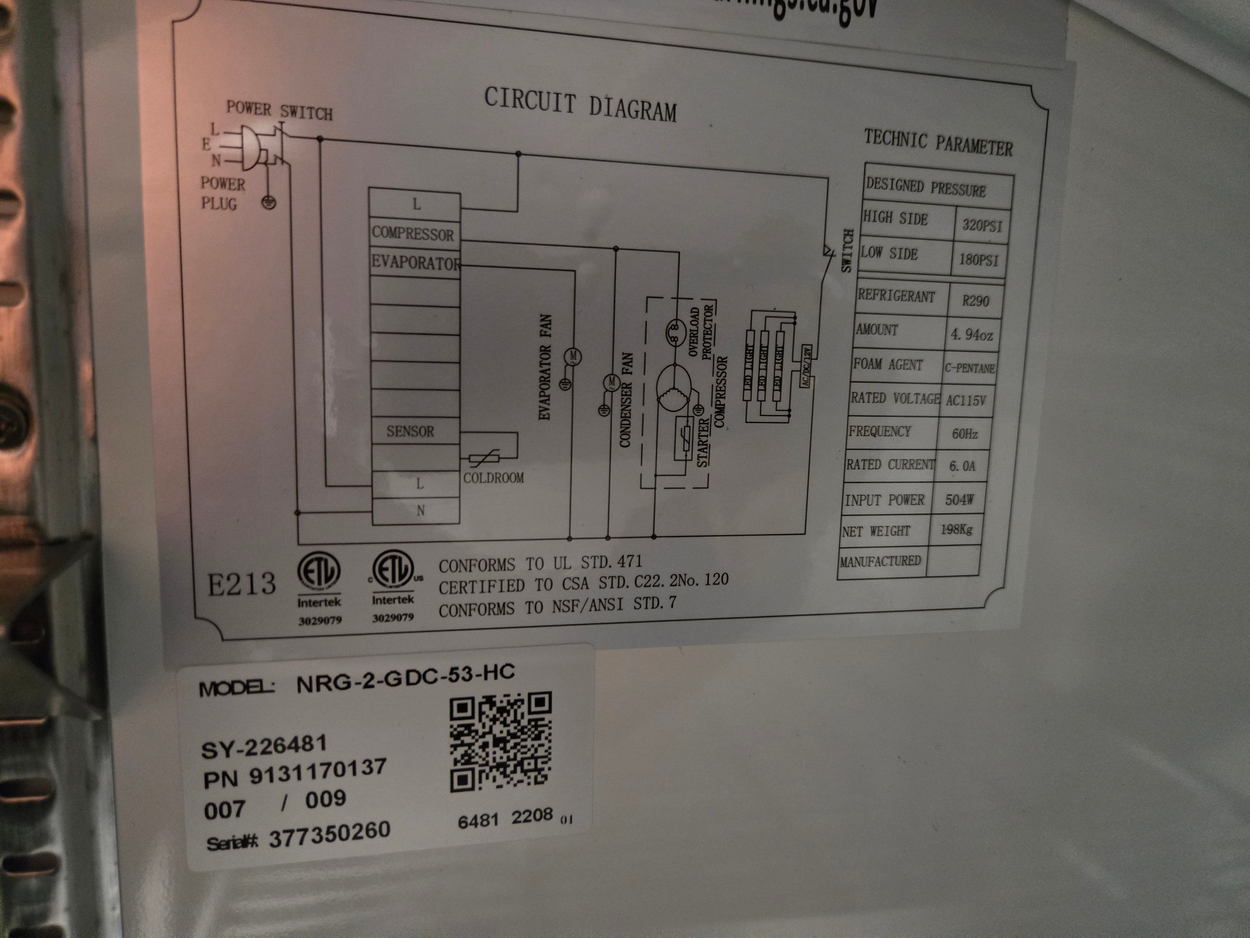 Danair NRG-2-GDC-53-HC Glass Door Refrigerator