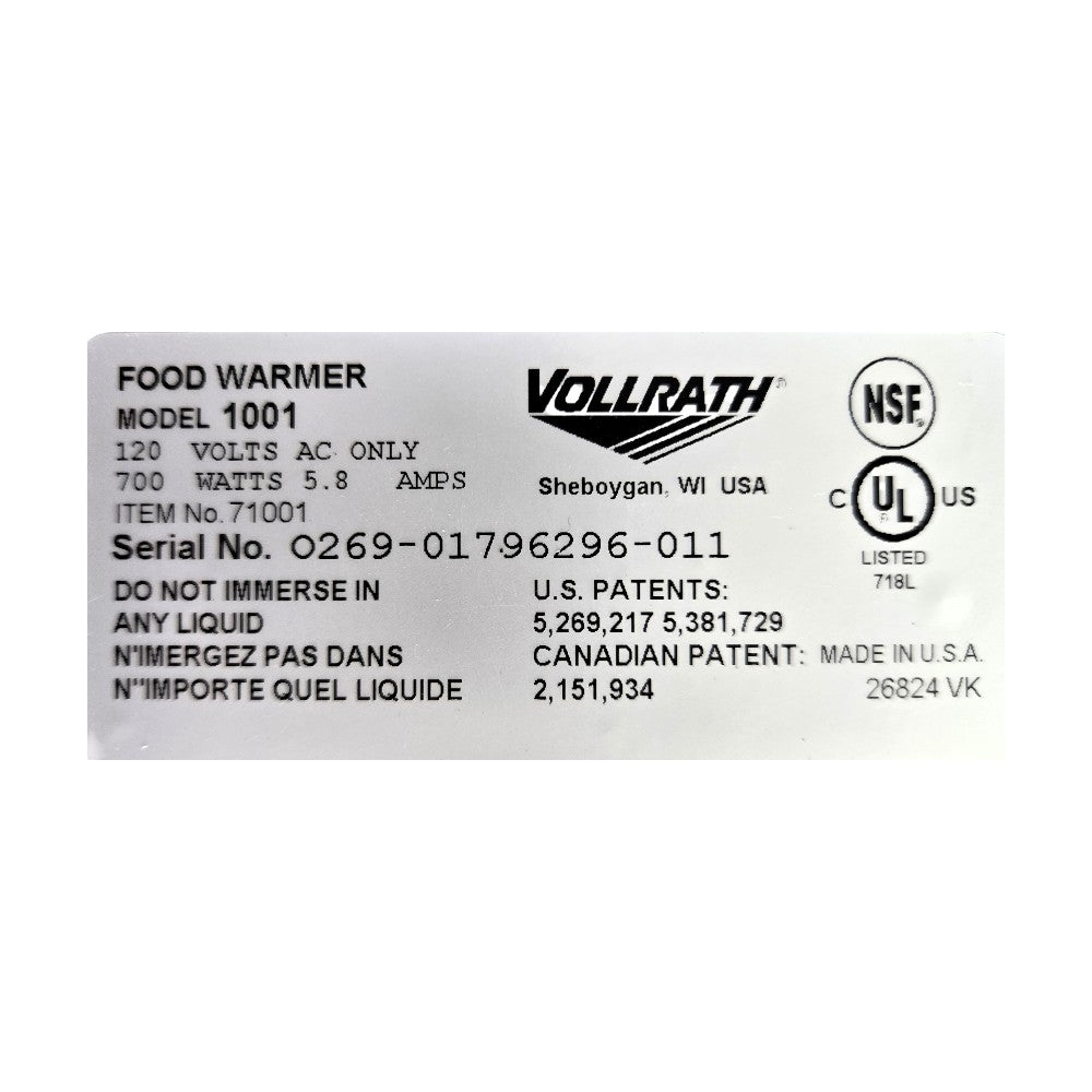 Vollrath 1001 Food Warmer