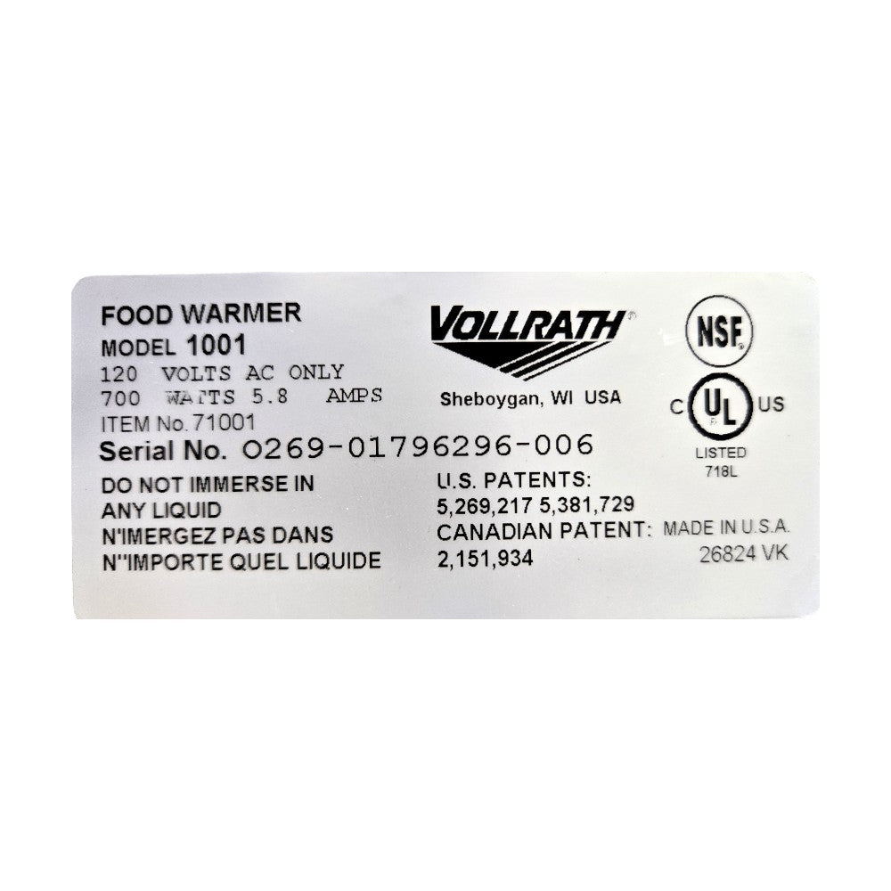 Vollrath 1001 Food Warmer