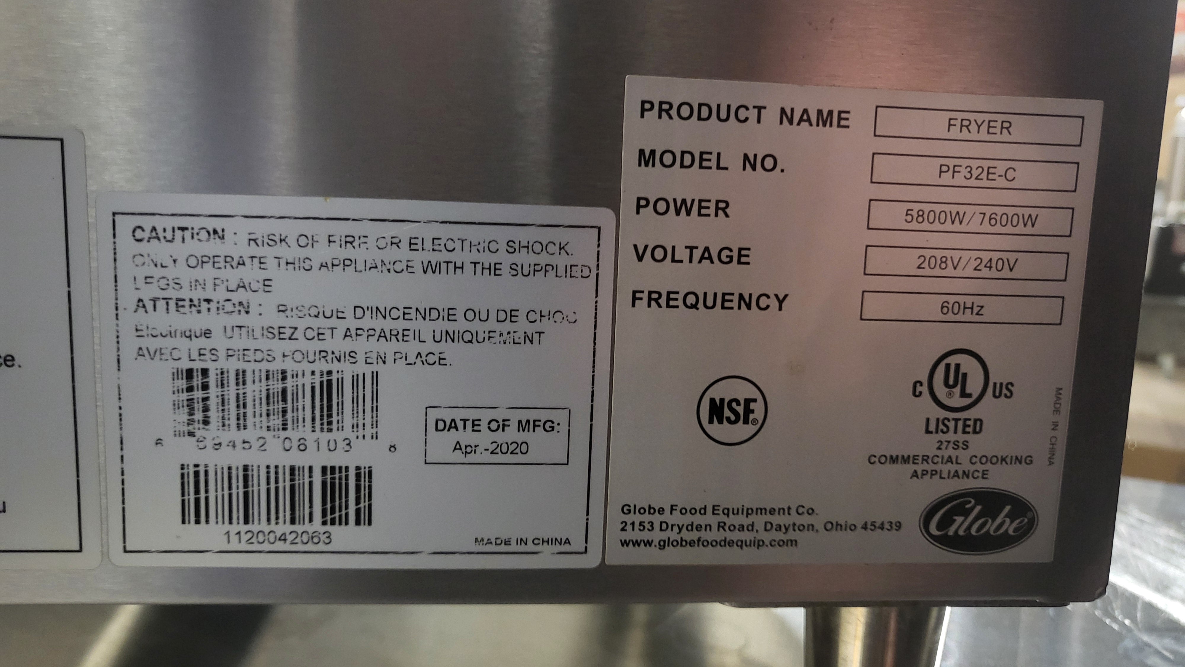 Globe PF32E-C - 32 lb. Electric Countertop Fryer