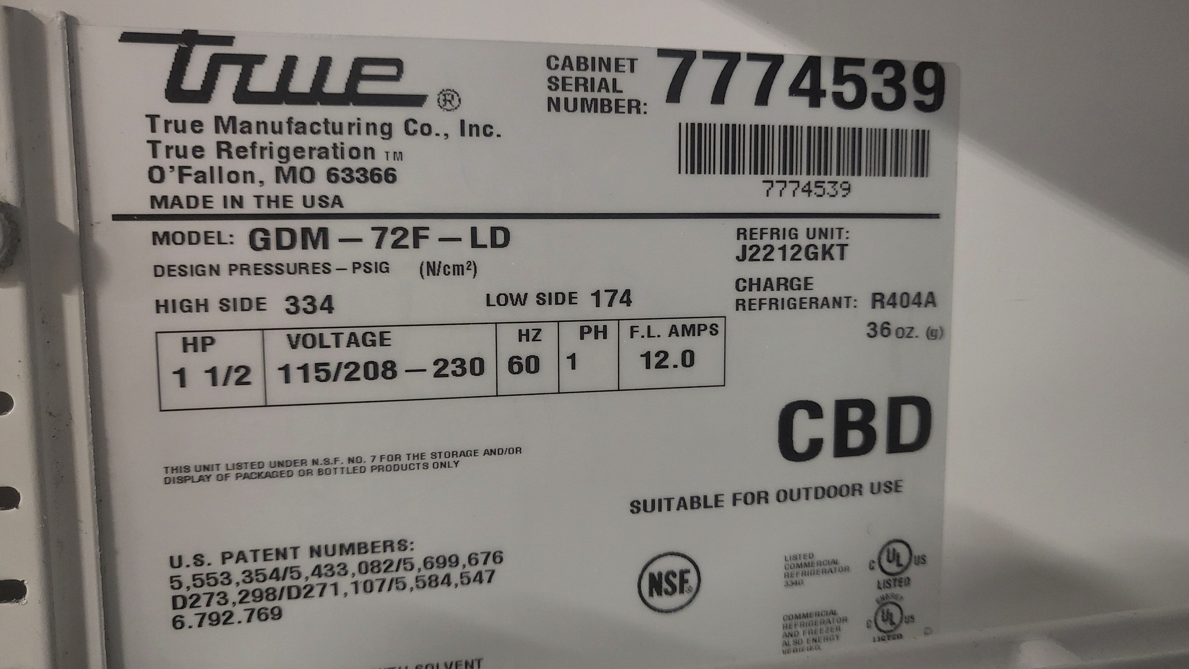 True GDM-72F-LD 3 Door Glass Freezer