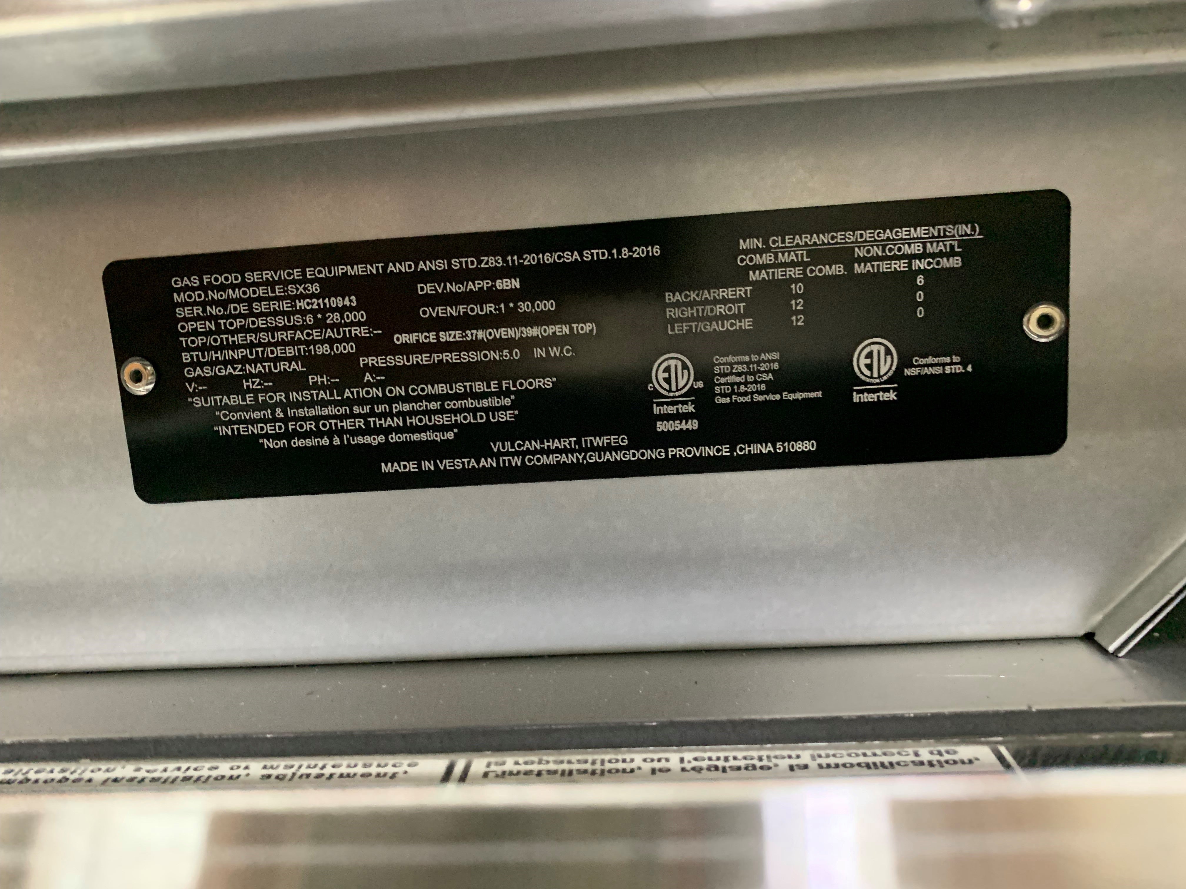Thumbnail - Vulcan SX36-6BN Six Open Burner Range